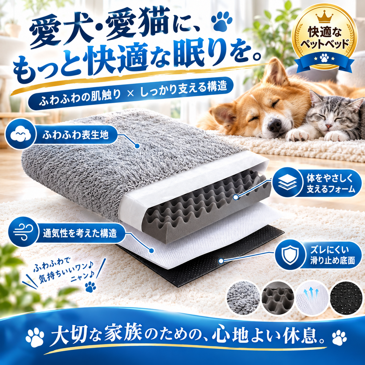 Pet Sleep Ergonomic Bed-ペット用快適エルゴノミックベッド
